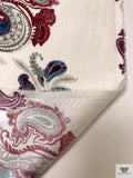 Paisley Matte-Side Printed Crinkled Silk Charmeuse - Merlot / Off-White / Grey / Deep Turquoise