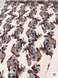 Paisley Matte-Side Printed Crinkled Silk Charmeuse - Merlot / Off-White / Grey / Deep Turquoise