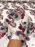 Paisley Matte-Side Printed Crinkled Silk Charmeuse - Merlot / Off-White / Grey / Deep Turquoise