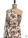 Marine Botanical Printed Crinkled Silk Chiffon - Off-White / Black