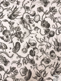 Marine Botanical Printed Crinkled Silk Chiffon - Off-White / Black