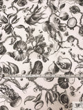 Marine Botanical Printed Crinkled Silk Chiffon - Off-White / Black