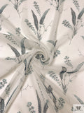 Stalk Floral Printed Crinkled Silk Chiffon - Off-White / Dusty Teal