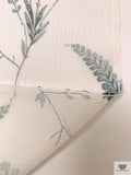 Stalk Floral Printed Crinkled Silk Chiffon - Off-White / Dusty Teal