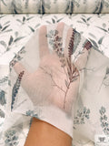 Stalk Floral Printed Crinkled Silk Chiffon - Off-White / Dusty Teal