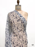 Bamboo Butterfly Toile Printed Crinkled Silk Chiffon - Off-White / Navy Blue