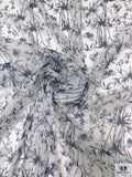 Bamboo Butterfly Toile Printed Crinkled Silk Chiffon - Off-White / Navy Blue