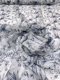 Bamboo Butterfly Toile Printed Crinkled Silk Chiffon - Off-White / Navy Blue
