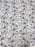 Bamboo Butterfly Toile Printed Crinkled Silk Chiffon - Off-White / Navy Blue