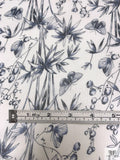 Bamboo Butterfly Toile Printed Crinkled Silk Chiffon - Off-White / Navy Blue
