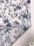 Bamboo Butterfly Toile Printed Crinkled Silk Chiffon - Off-White / Navy Blue