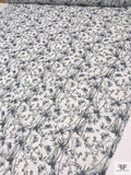 Bamboo Butterfly Toile Printed Crinkled Silk Chiffon - Off-White / Navy Blue