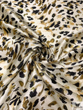 Animal Pattern Brushstrokes Printed Silk-Cotton Mikado - Olive-Gold / Black / Off-White