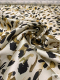 Animal Pattern Brushstrokes Printed Silk-Cotton Mikado - Olive-Gold / Black / Off-White