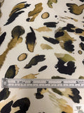 Animal Pattern Brushstrokes Printed Silk-Cotton Mikado - Olive-Gold / Black / Off-White