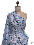 Birds and Ditsy Leaf Printed Cotton Lawn - Blue / Navy / White