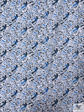 Birds and Ditsy Leaf Printed Cotton Lawn - Blue / Navy / White