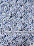Birds and Ditsy Leaf Printed Cotton Lawn - Blue / Navy / White