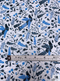 Birds and Ditsy Leaf Printed Cotton Lawn - Blue / Navy / White