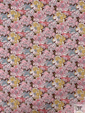 Italian Floral Printed Cotton Tawny Lawn - Pinks / Mustard / Dusty Seafoam / Dark Mauve