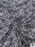 Leaf Motif Printed Cotton-Silk Lawn - Dark Grey / Grey / White