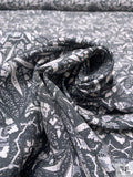 Leaf Motif Printed Cotton-Silk Lawn - Dark Grey / Grey / White