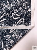Leaf Motif Printed Cotton-Silk Lawn - Dark Grey / Grey / White