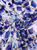 Watercolor Floral Printed Lightweight Cotton Sateen - Indigo / White / Orchid Pink