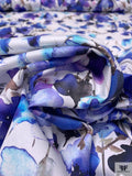 Watercolor Floral Printed Lightweight Cotton Sateen - Indigo / White / Orchid Pink