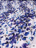 Watercolor Floral Printed Lightweight Cotton Sateen - Indigo / White / Orchid Pink