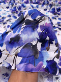 Watercolor Floral Printed Lightweight Cotton Sateen - Indigo / White / Orchid Pink