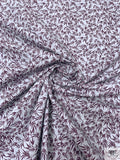 Leaf Motif Printed Cotton-Silk Cotton Lawn - Icy Grey-Blue / Burgundy