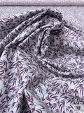 Leaf Motif Printed Cotton-Silk Cotton Lawn - Icy Grey-Blue / Burgundy