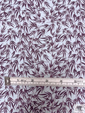 Leaf Motif Printed Cotton-Silk Cotton Lawn - Icy Grey-Blue / Burgundy