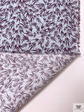 Leaf Motif Printed Cotton-Silk Cotton Lawn - Icy Grey-Blue / Burgundy