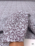 Leaf Motif Printed Cotton-Silk Cotton Lawn - Icy Grey-Blue / Burgundy