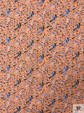 Birds and Ditsy Leaf Printed Cotton Lawn - Bright Orange / Blue / White / Black