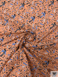 Birds and Ditsy Leaf Printed Cotton Lawn - Bright Orange / Blue / White / Black