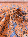 Birds and Ditsy Leaf Printed Cotton Lawn - Bright Orange / Blue / White / Black