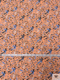 Birds and Ditsy Leaf Printed Cotton Lawn - Bright Orange / Blue / White / Black