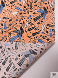 Birds and Ditsy Leaf Printed Cotton Lawn - Bright Orange / Blue / White / Black