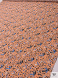 Birds and Ditsy Leaf Printed Cotton Lawn - Bright Orange / Blue / White / Black