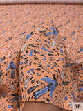 Birds and Ditsy Leaf Printed Cotton Lawn - Bright Orange / Blue / White / Black