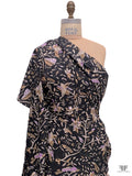 Leaf Branches and Birds Printed Cotton Lawn - Black / Tan / Beige / Orchid