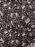 Leaf Branches and Birds Printed Cotton Lawn - Black / Tan / Beige / Orchid