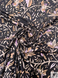 Leaf Branches and Birds Printed Cotton Lawn - Black / Tan / Beige / Orchid