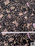Leaf Branches and Birds Printed Cotton Lawn - Black / Tan / Beige / Orchid