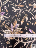 Leaf Branches and Birds Printed Cotton Lawn - Black / Tan / Beige / Orchid