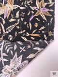 Leaf Branches and Birds Printed Cotton Lawn - Black / Tan / Beige / Orchid