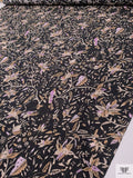 Leaf Branches and Birds Printed Cotton Lawn - Black / Tan / Beige / Orchid